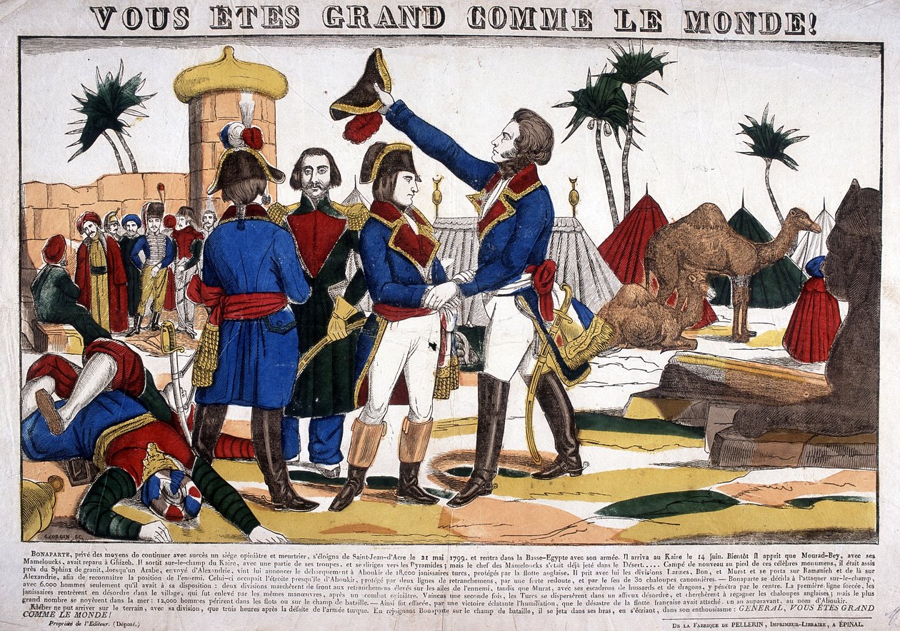 Kampagne (Ekspedition) af Egypten (1798-1801) ledet af Napoleon Bonaparte i 1799. Billede af Epinal af French School