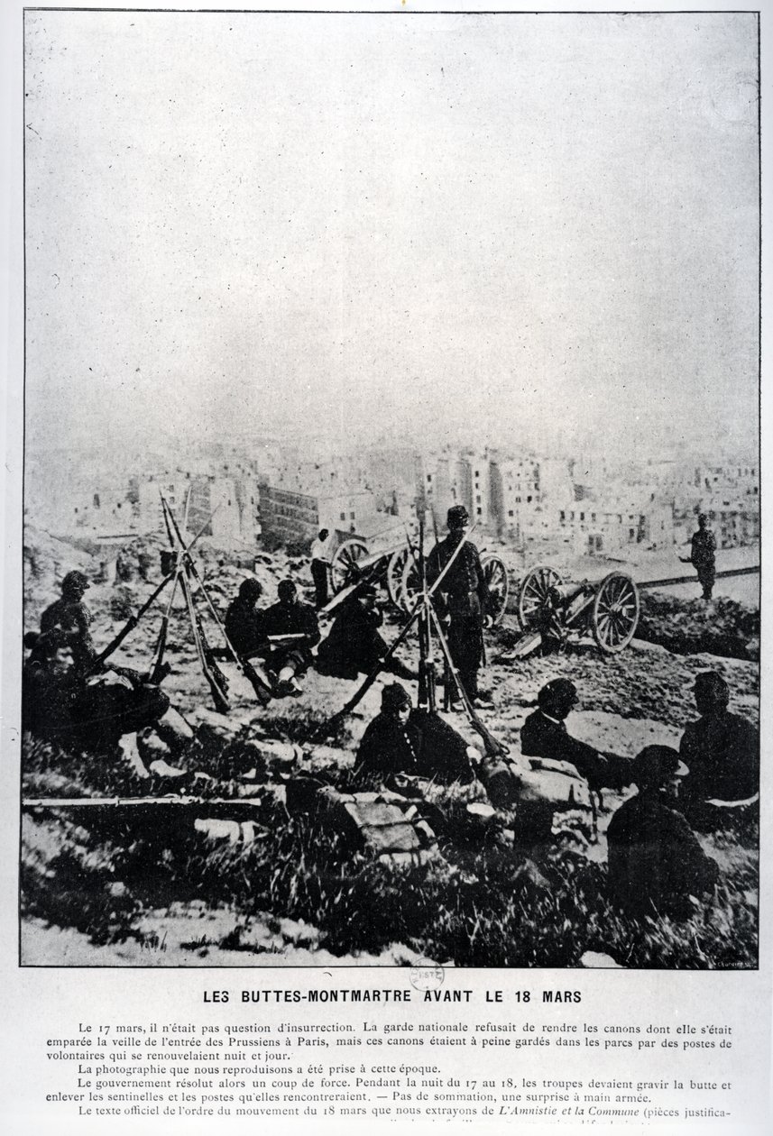 Kanoner på Buttes-Montmartre på aftenen den 18. marts 1871 (sort foto) af French School