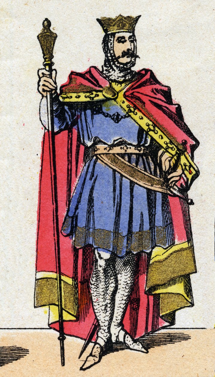 Capetian Dynasty: Portrait of Hugues Capet (940-996) Frankernes konge fra 987 til 996. Epinal billeddannelse fra slutningen af det 19. århundrede. Privat samling. af French School