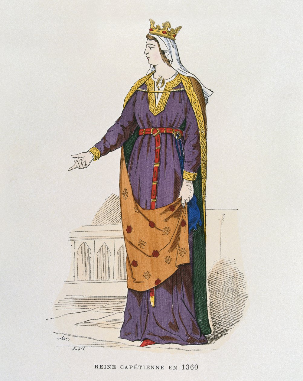 Capetian Queen i 1360, fra franske civile og militære dragter gennem århundrederne af French School