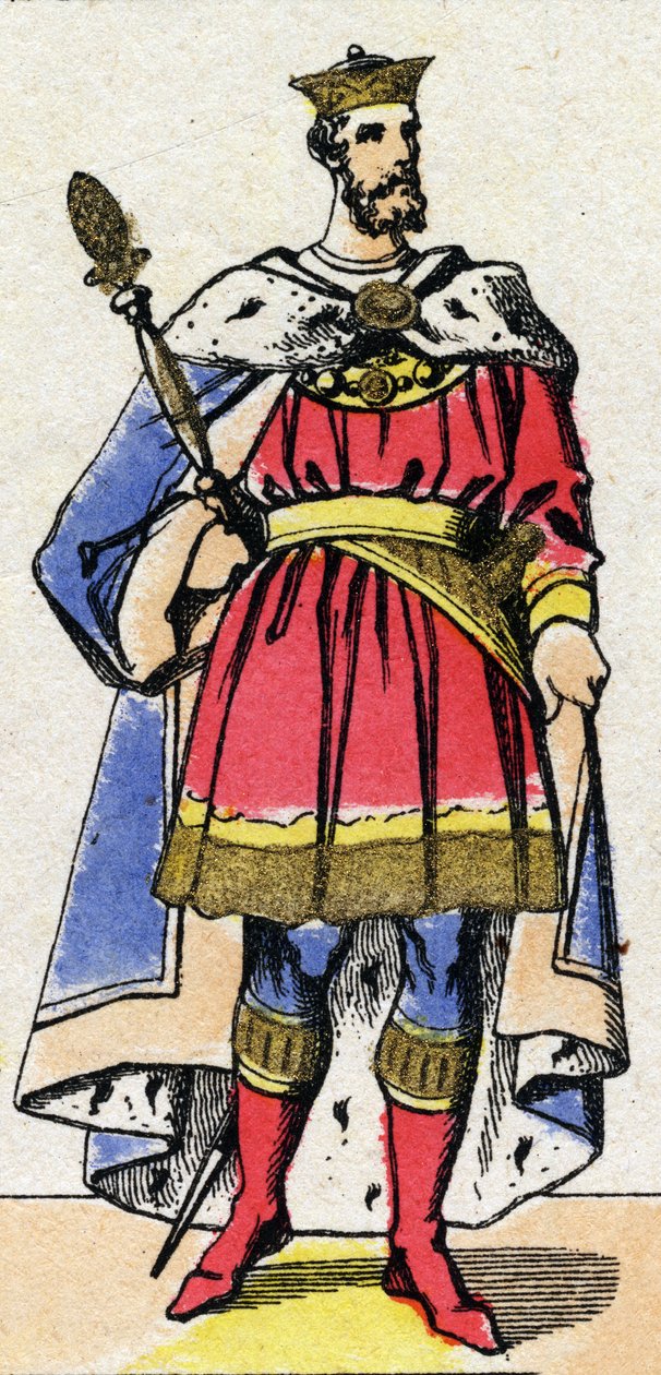 Capetiansk dynasti: Portræt af Filip I af Frankrig (1052-1108) konge af frankerne fra 1060 til 1108. Epinal billeddannelse fra slutningen af det 19. århundrede. Privat samling. af French School
