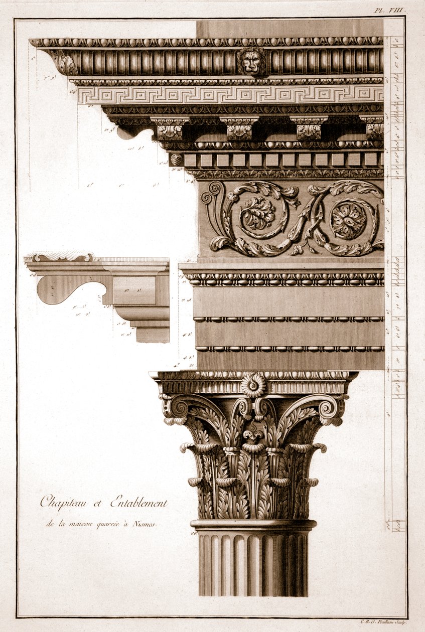 Capital & Entablature, Maison Carrée, Nimes, Frankrig af French School