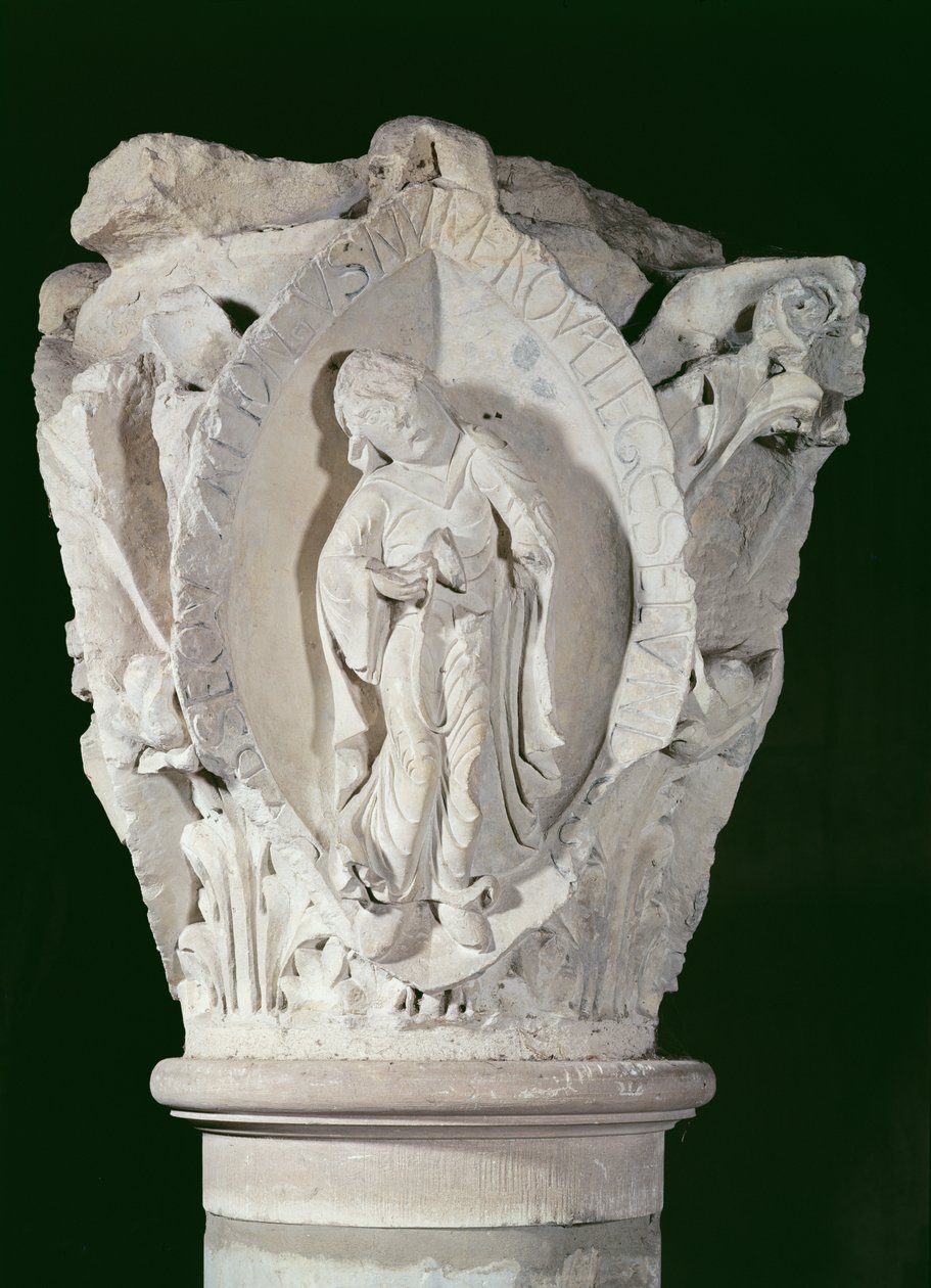 Kapital, der afbilder den anden nøgle af Plainsong, c.1095 af French School
