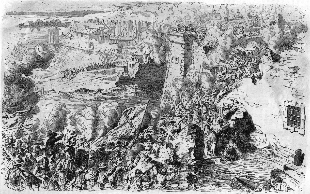 Fangst af Lagny af Farnese i 1590, efter en gammel gravering. I "" Histoire Populaire de la France"", sd. ca. 1885. Stik. af French School