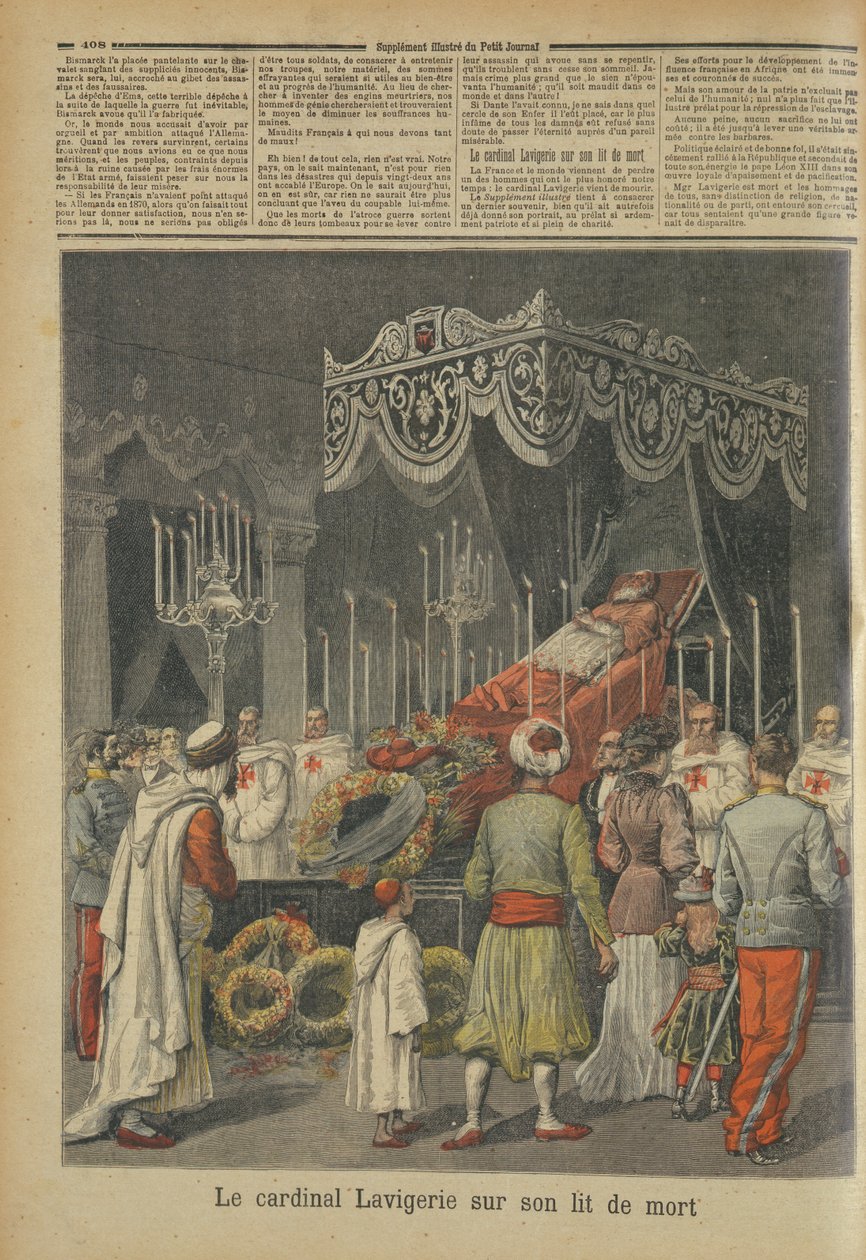 Kardinal Lavigerie (1825-92) på sit dødsleje, fra Le Petit Journal, 17. december 1892 af French School