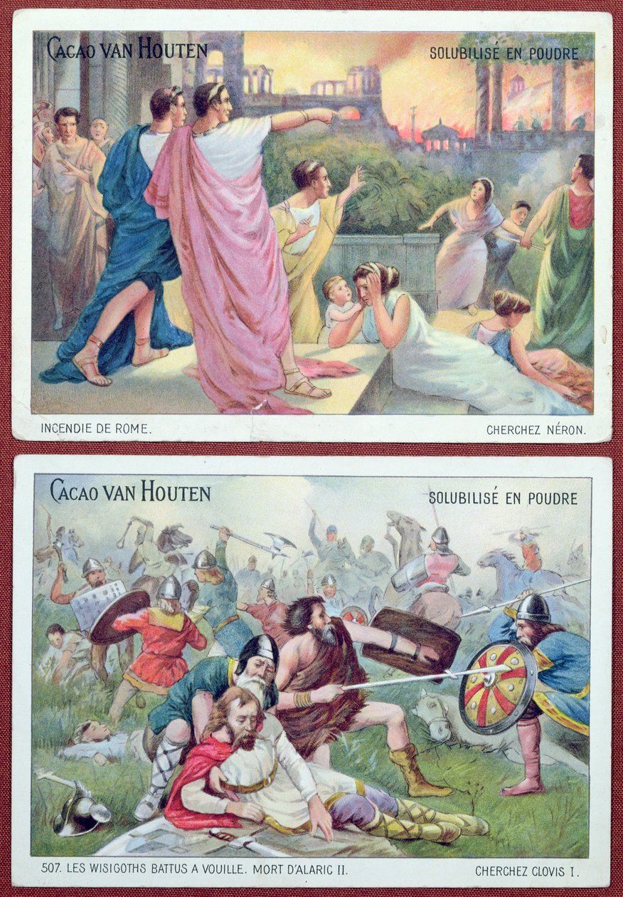 Kort til børn, der reklamerer for Cacao van Houten, begyndelsen af det 20. århundrede af French School