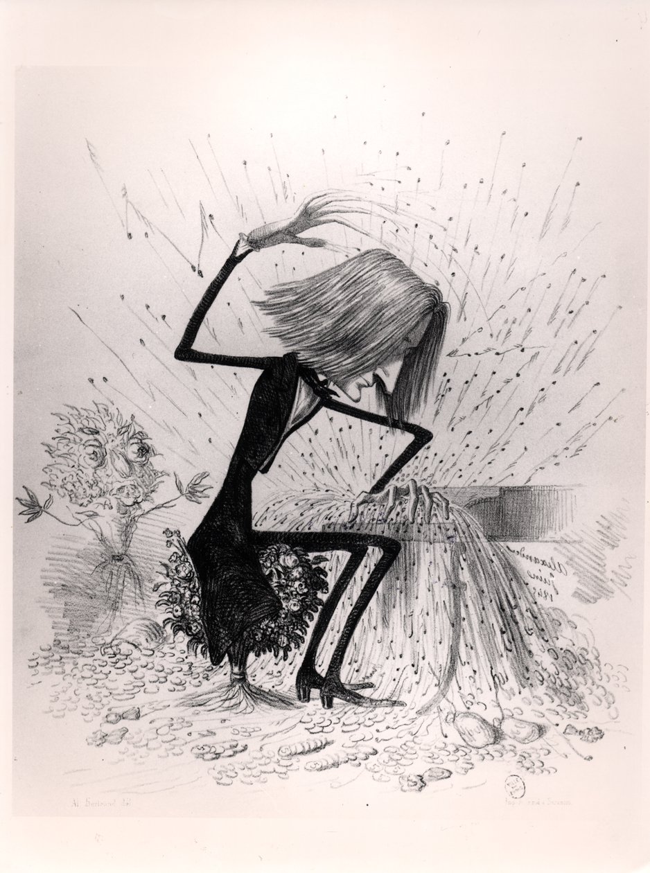 Karikatur af Franz Liszt (1811-86) spiller klaver, 1845 af French School