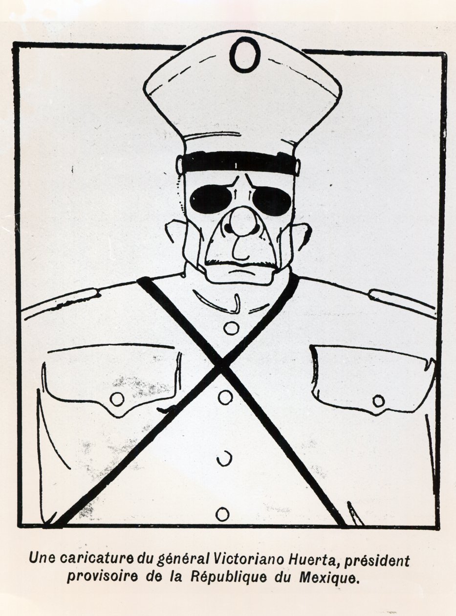 Karikatur af general Victoriano Huerta (1854-1916) fungerende præsident for Republikken Mexico, illustration fra Le Monde Illustre, udgivet 1. marts 1913 af French School