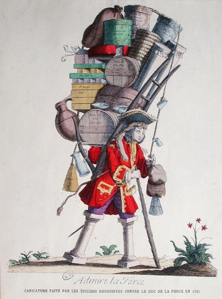 Karikatur af Henri Jacques Nompar de Caumont (1675-1726), 5. Duc de la Force, lavet af 