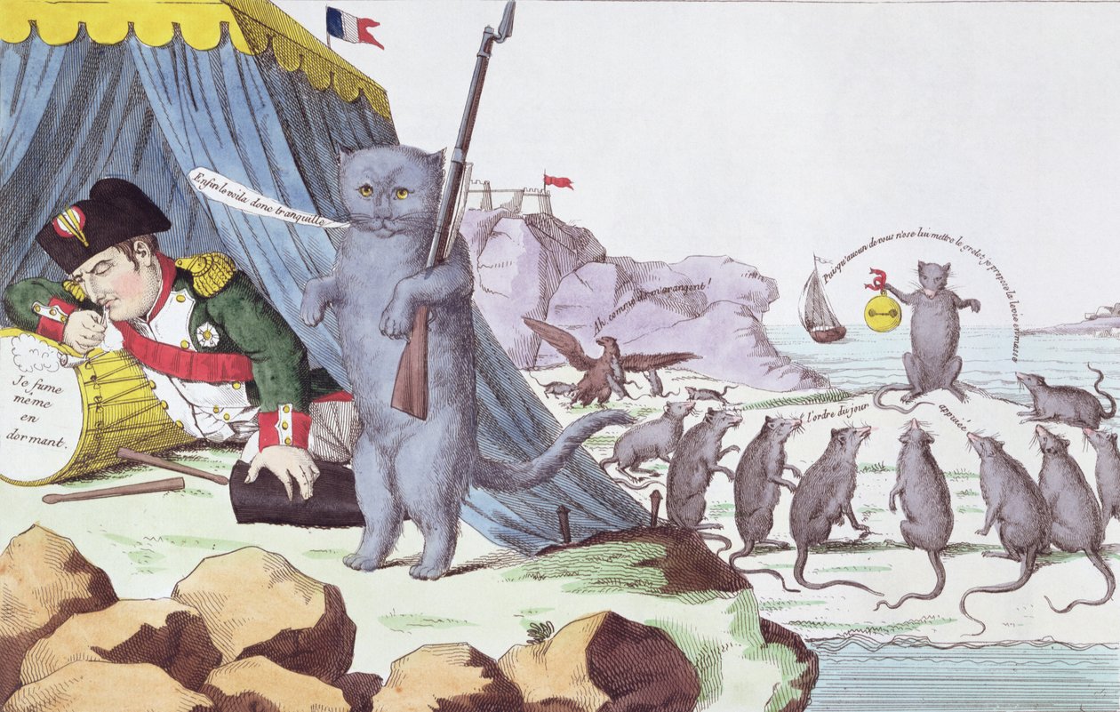 Karikatur af Napoleon Bonaparte (1769-1821) på Elba, ca. 1814-15 af French School