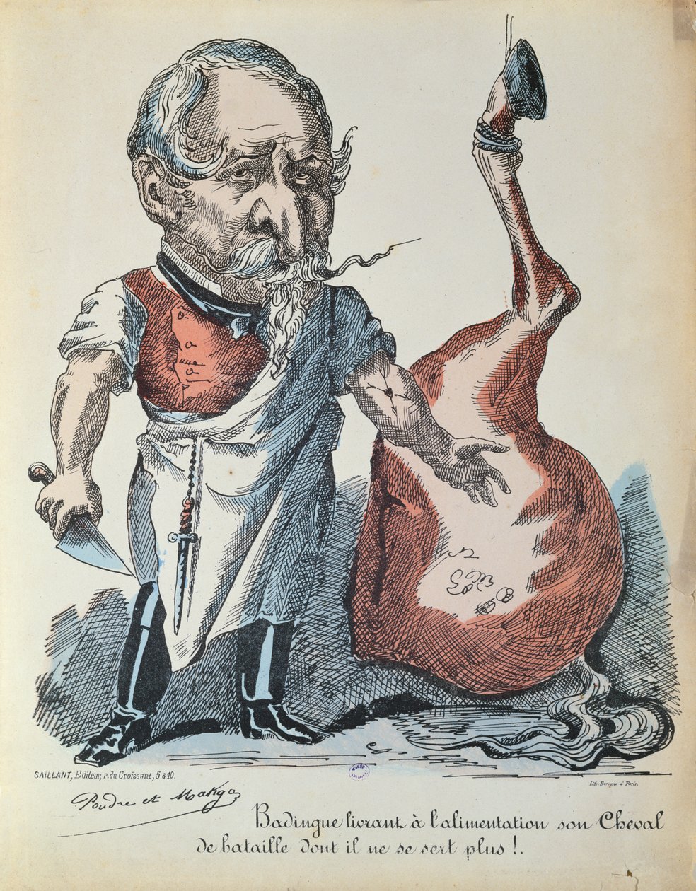 Karikatur af Napoleon III (1808-73) som hesteslagter under belejringen af Paris, 1870 af French School