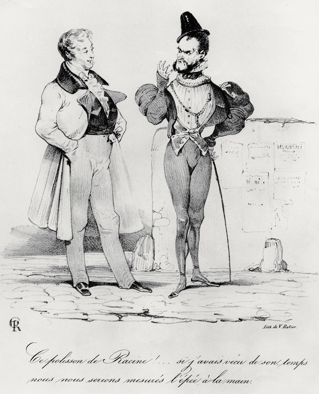 Karikatur af de romantiske dramaer på Hernanis tid af Victor Hugo 1802-85) (1829) af French School