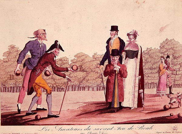 Karikatur af skålspillet (Le Jeu de Boules), begyndelsen af det nittende århundrede (farve litho) af French School