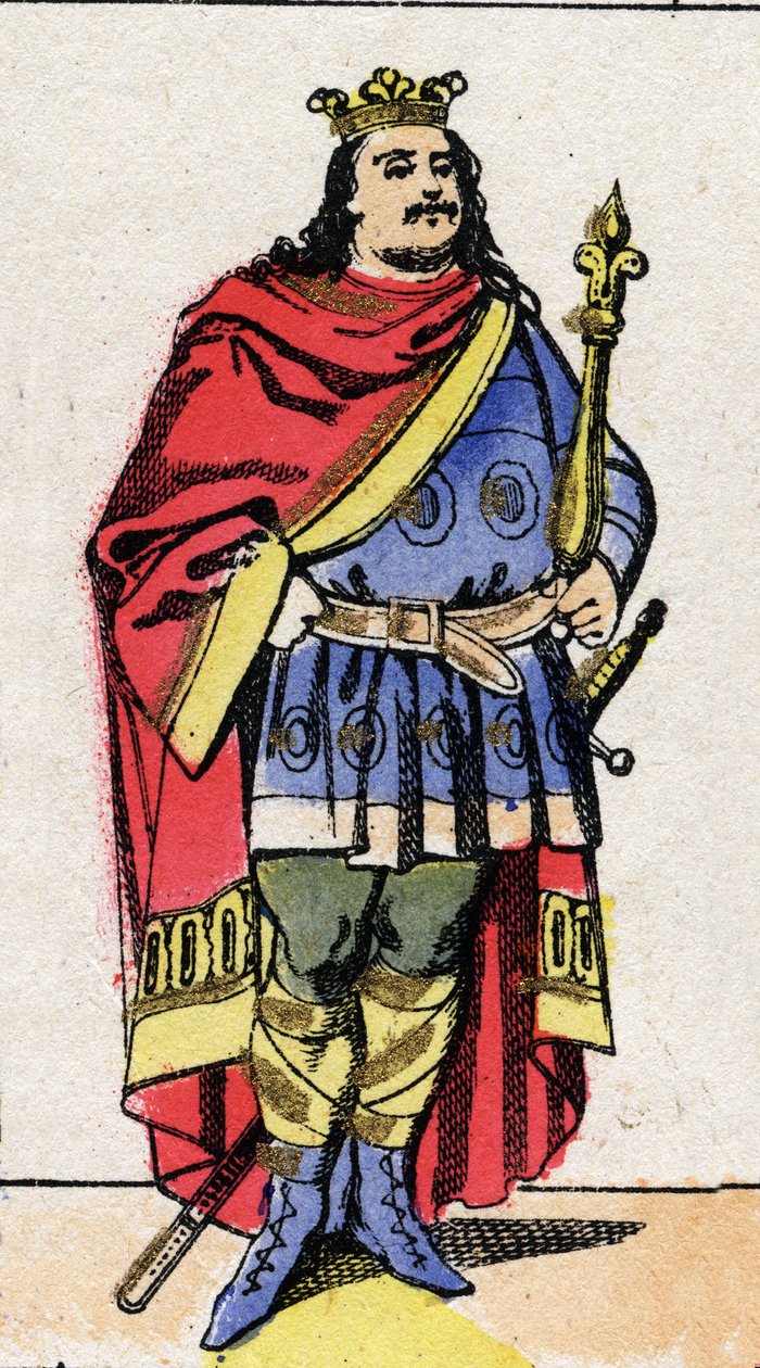 Karolingiske dynasti: Portræt af Charles III Le Gros (839-888) Frankernes konge fra 881 til 887. Epinal billeddannelse fra slutningen af det 19. århundrede. Privat samling. af French School
