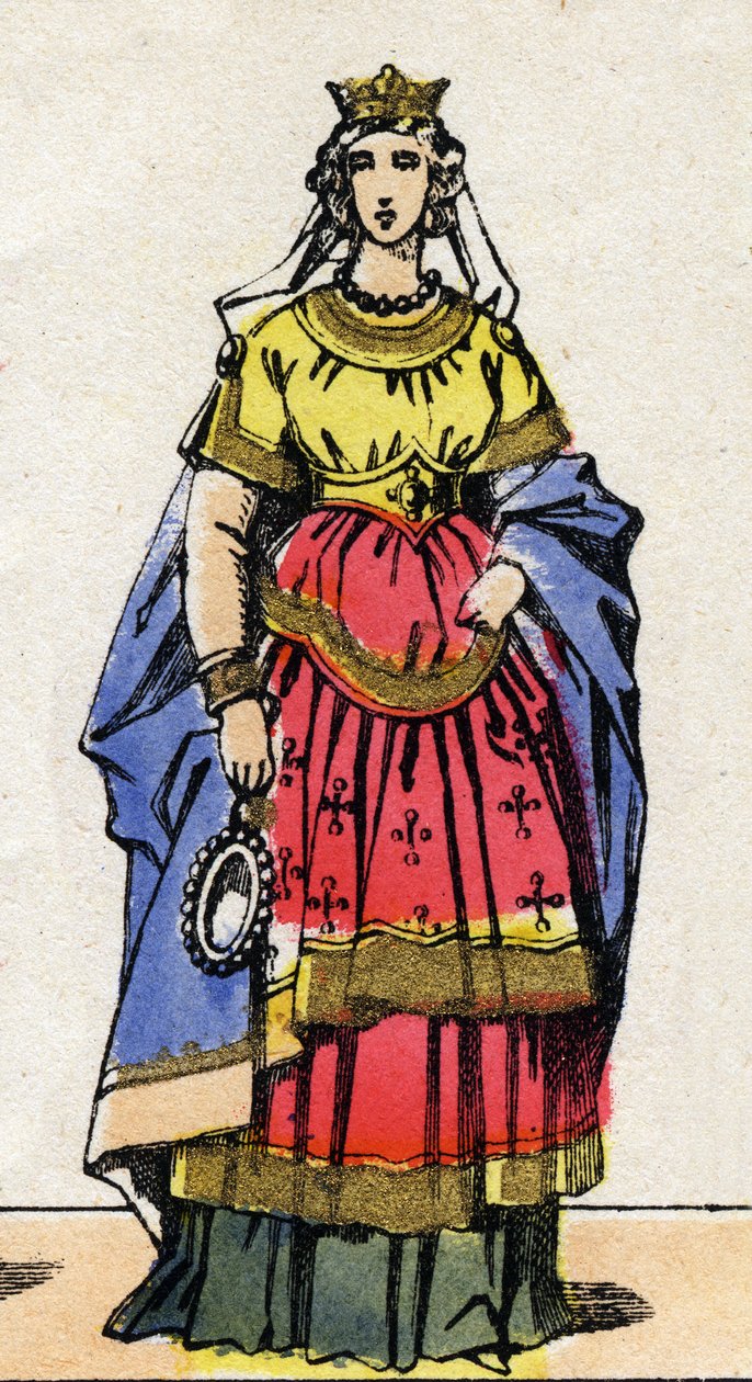 Karolingisk dynasti: Portræt af Emma af Italien (nee omkring 948) Dronning af Frankrig, hustru af Lothaire (941-986). Epinal billeddannelse fra slutningen af det 19. århundrede. Privat samling. af French School