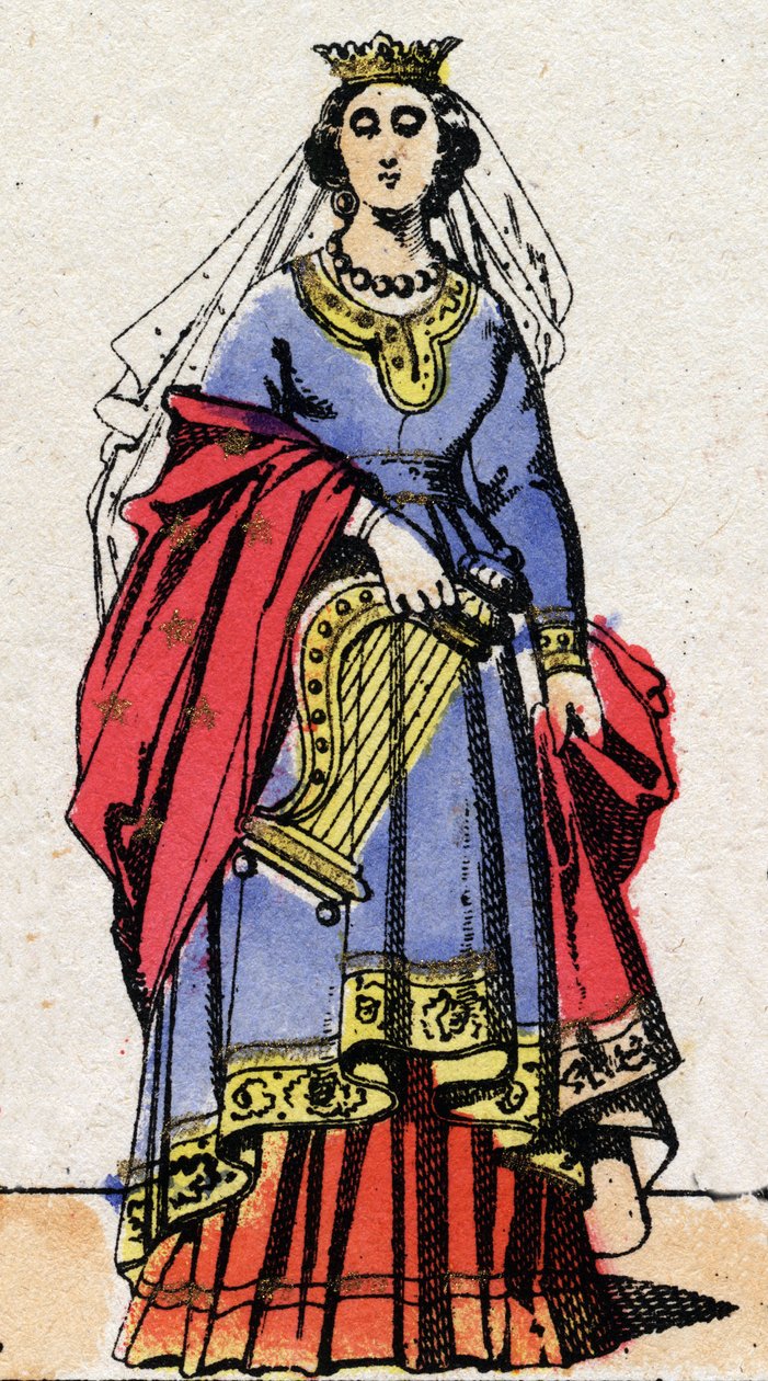 Karolingisk dynasti: Portræt af Emma af Frankrig (894-934) hustru til Raoul af Frankrig (v. 890-936). Epinal billeddannelse fra slutningen af det 19. århundrede. Privat samling. af French School