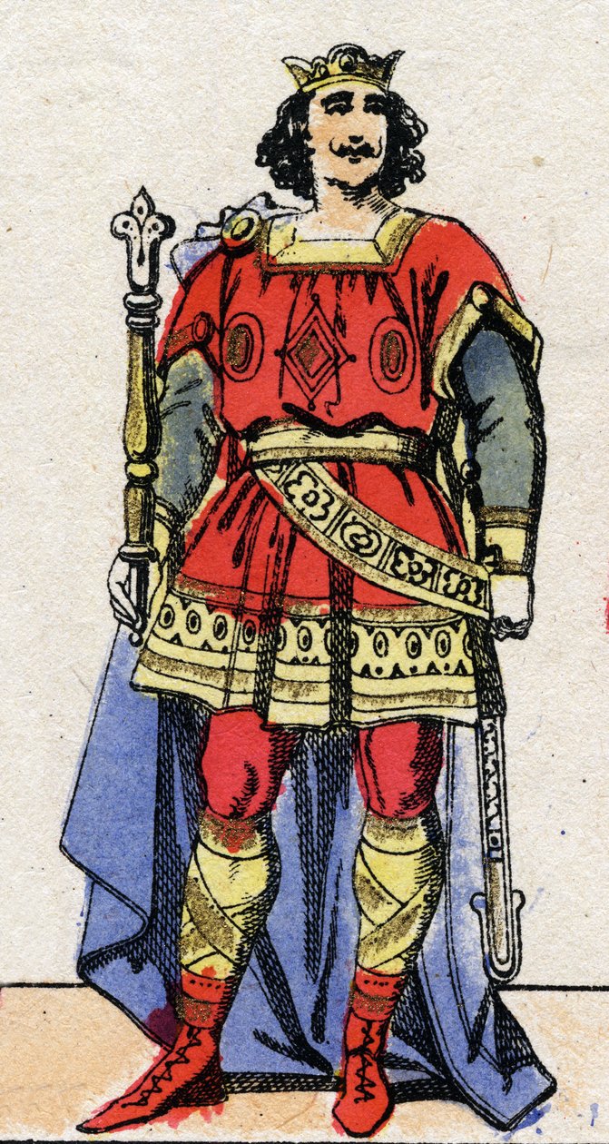 Karolingisk dynasti: Portræt af Ludvig II Begue (846-879), kongen af frankerne fra 877 til 879. Epinal billeddannelse fra slutningen af det 19. århundrede. Privat samling. af French School