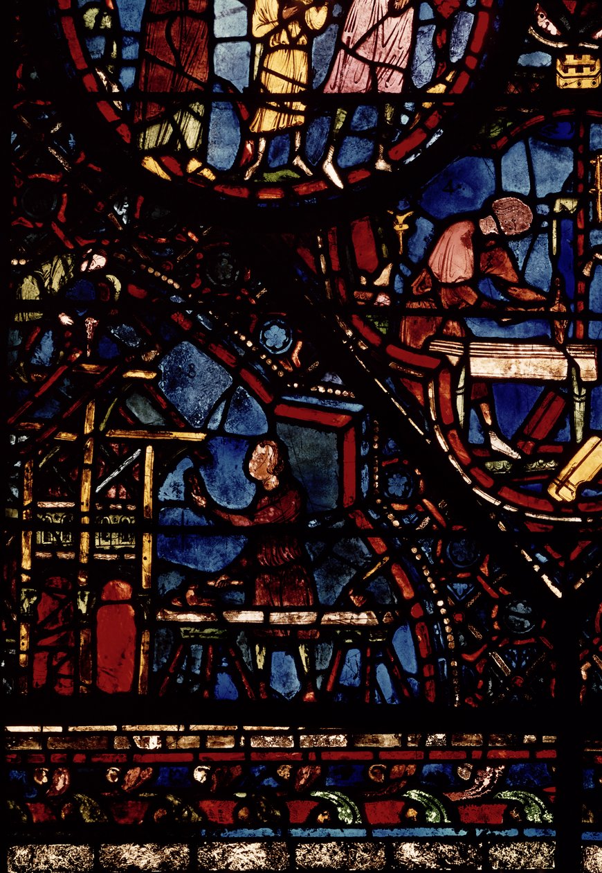 Tømrere på arbejde, detaljer fra Life of St. Julian the Hospitaller vinduet i det nordlige ambulatorium af French School