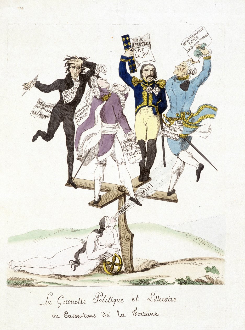 Tegnefilm om Napoleon Bonaparte. Den politiske og litterære vejrhane, hvor lykken passerer. af French School