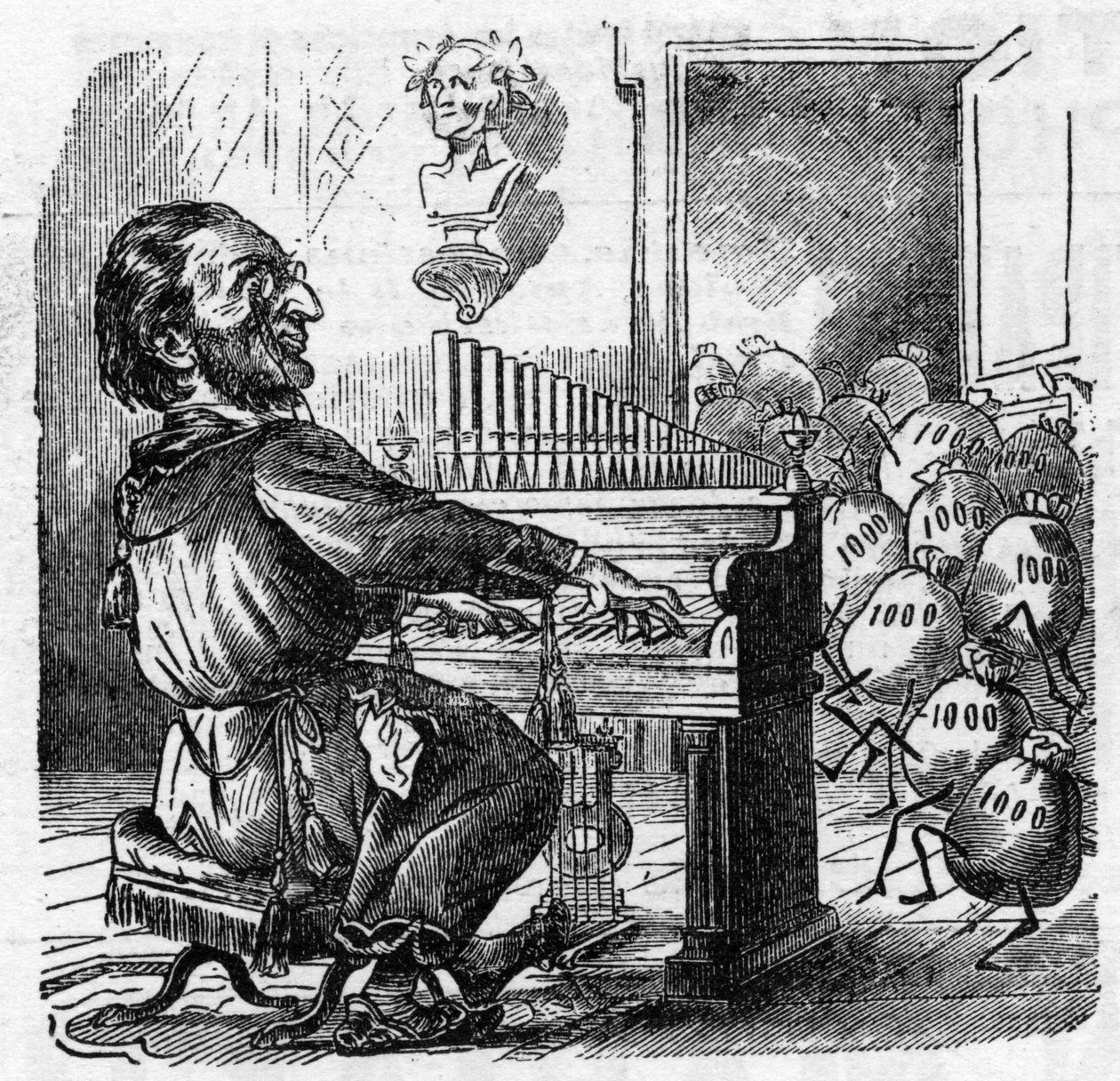 Tegneserie af den tyske komponist Richard Wagner (1813-1883) af French School