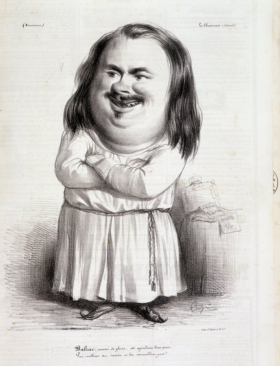 Tegneserie af Honore de Balzac (1799-1850) og munk - i “Charivari”” fra 12/10/1838 B.H.V.P. af French School