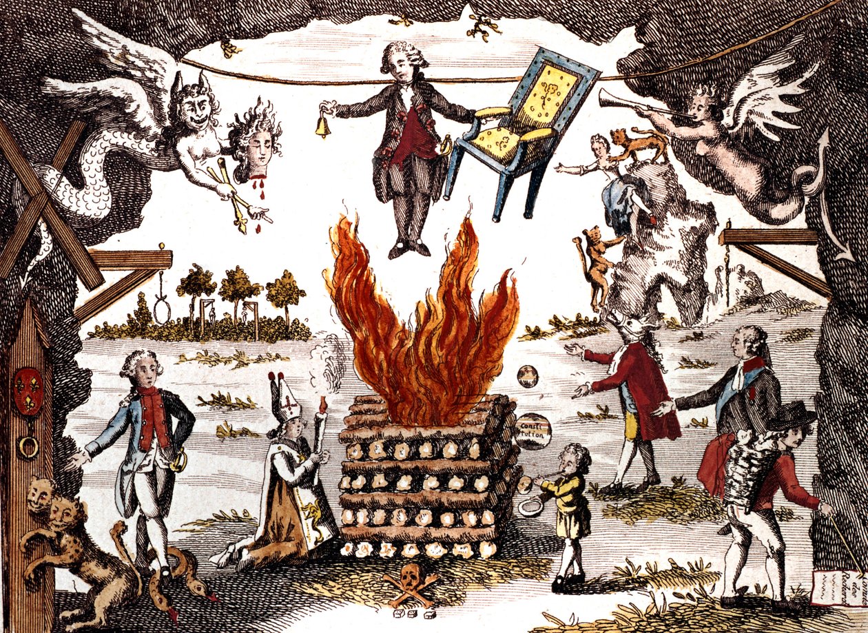 Tegneserie af Mirabeau, der præsiderer over Jacobin Club, 1789 af French School