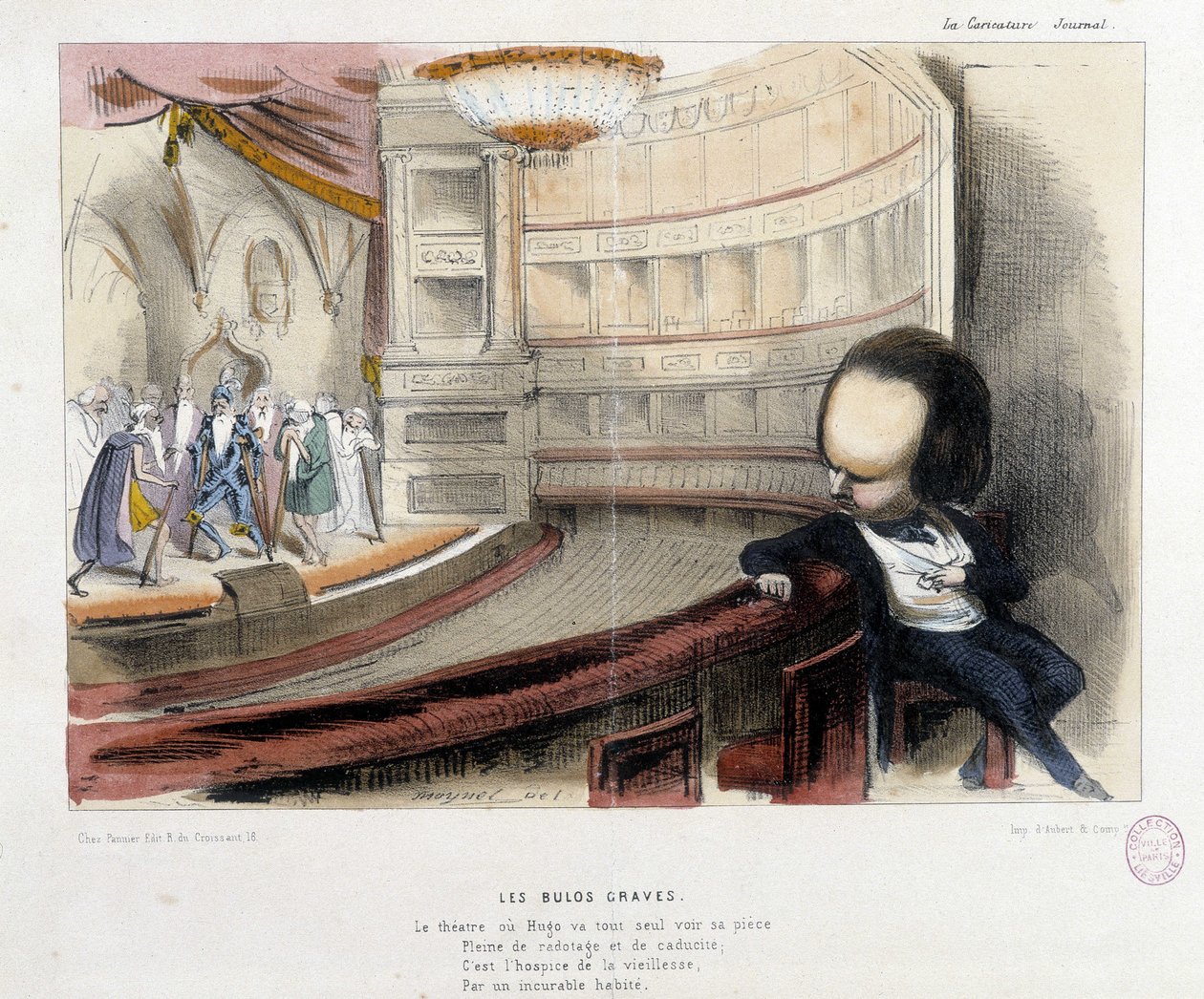 Tegneserie om Victor Hugo og teatret - litografi af French School