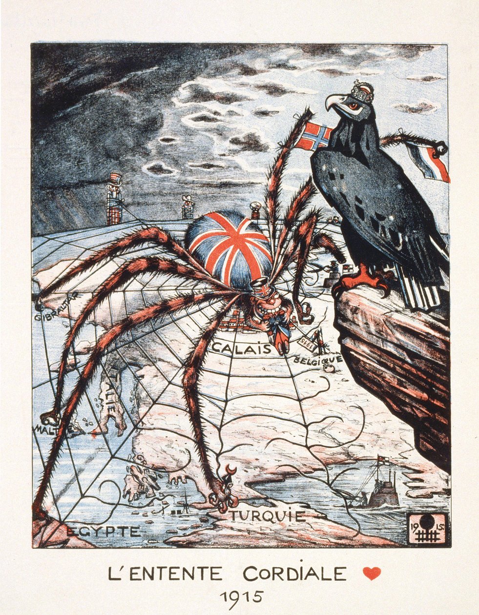 Tegneserie om Entente cordiale i 1915 - plakat af byen Paris. af French School
