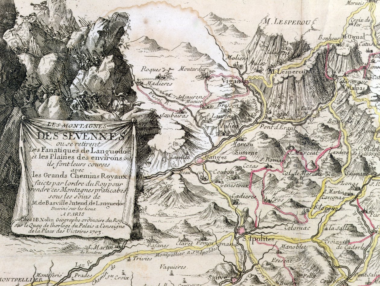 Cartouche fra et kort over Cevennes-regionen, 1703 af French School