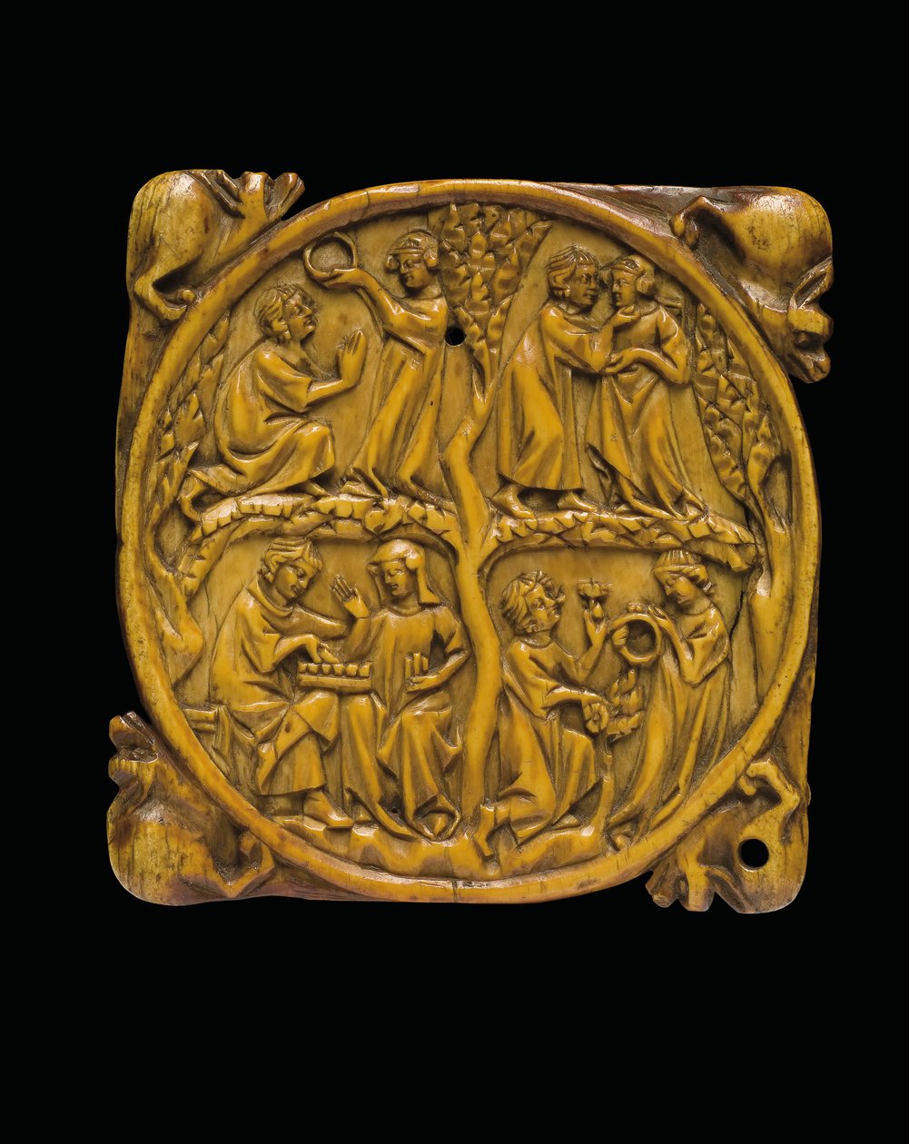Udskåret spejlkasse, Paris, ca. 1310-20 af French School