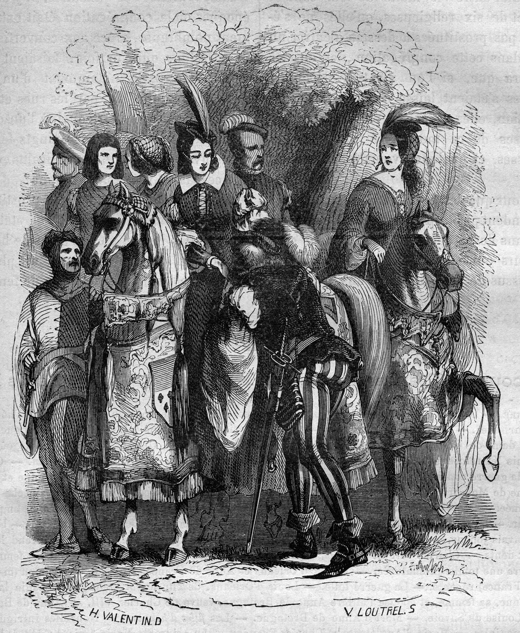 Sag om tårnet i Nesle: Prinsesse Marguerite af Bourgogne (1290-1315) og hendes to søstre (Jeanne og Blanche) anklaget for utroskab - Indgravering i "Historien om prostitution og udskejelser i alle klodens folk fra antikken til her" af French School