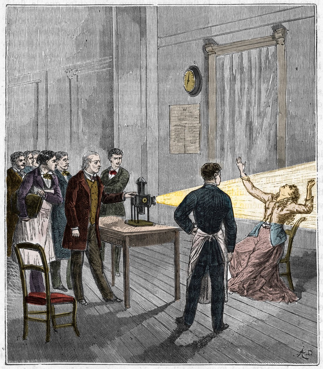 Katalepsi produceret under påvirkning af lys - Den franske neurolog Jean Martin Charcot (1825-1893) studerer fænomenet hypnose hos en patient på Salpetriere hospital ved hjælp af en magisk lanterne - Katalepsi - Jean Martin Charcot (1825-1893), fransk neu af French School
