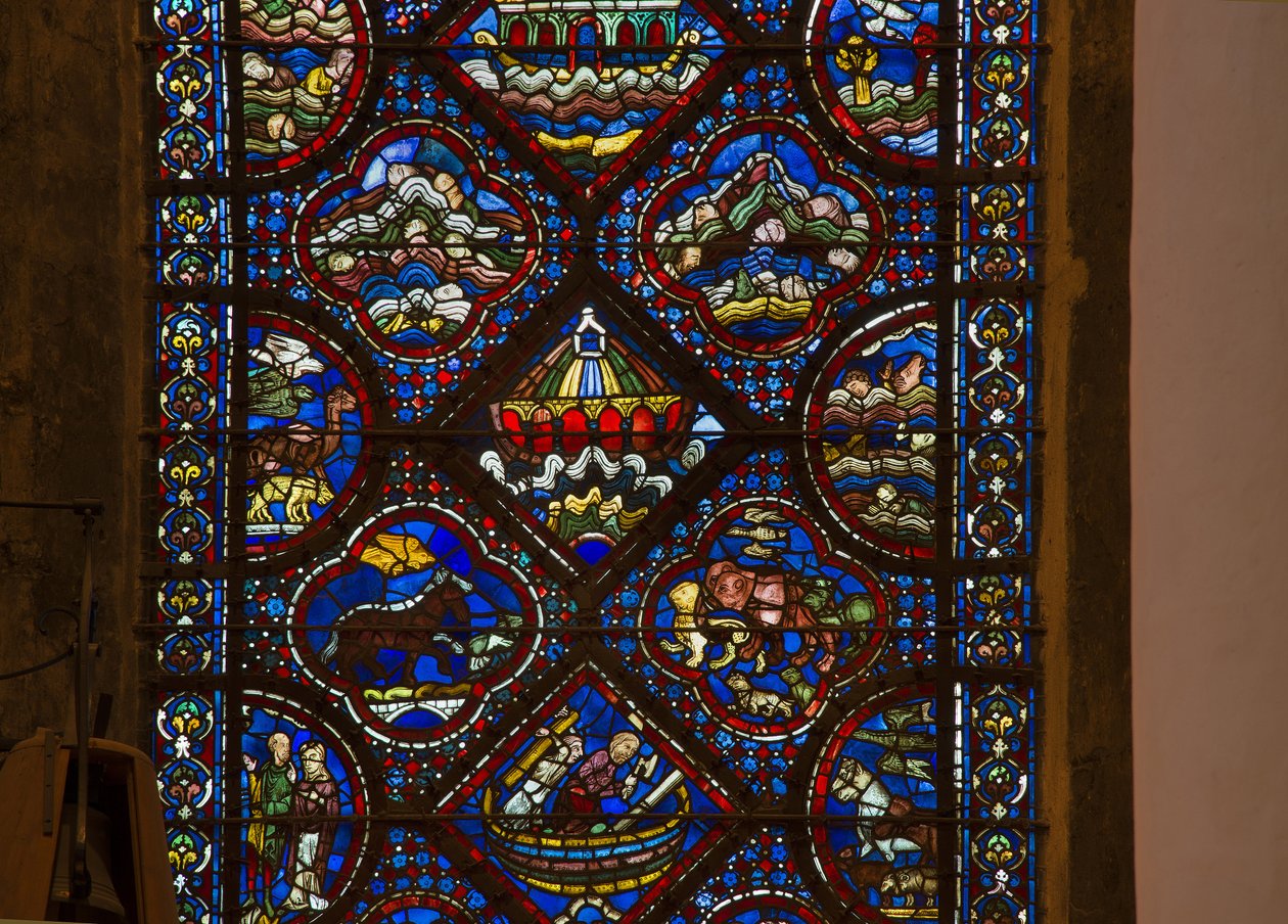 Cathedral of Chartres, farvet glas: livet af noe, detaljer buen af noe på bølgerne af French School