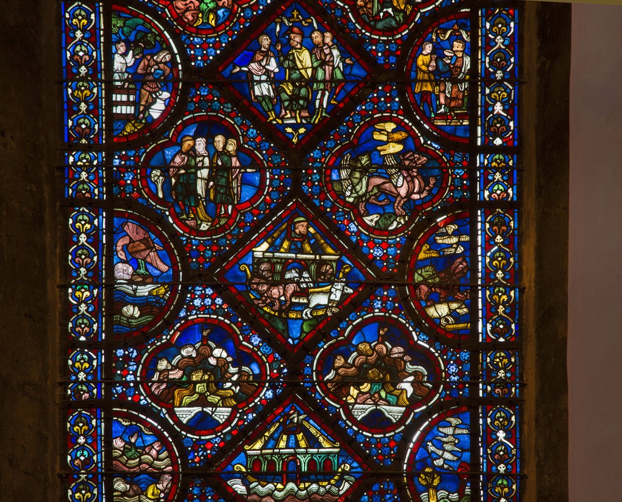 Cathedral of Chartres, farvet glas: life of noe, detaljecenter af French School
