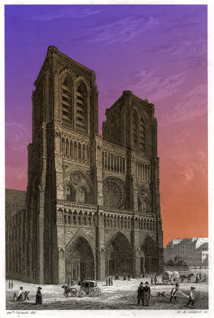 Notre-Dame de Paris katedral. (gravering, ca. 1850) af French School
