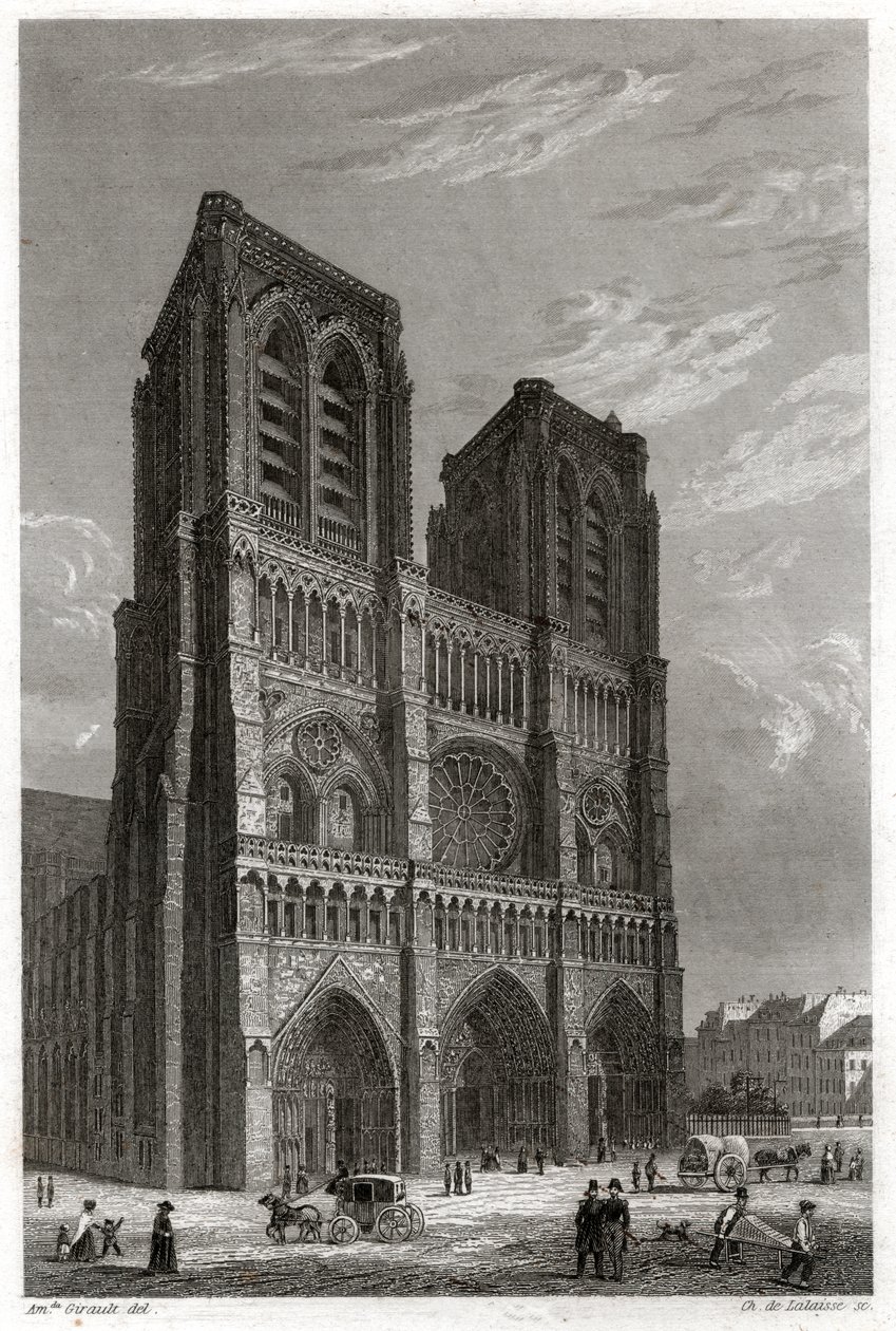 Notre-Dame de Paris katedral. (stik, ca. 1850) af French School