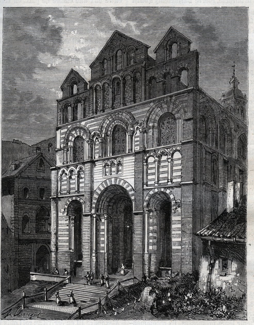 Vor Frue Katedral af Bebudelsen af ​​Puy en Velay (Puy-en-Velay) - indgravering i "La France illustrée: geografi, historie, statistisk administration" af V.-A. Malt brun. 1884 af French School