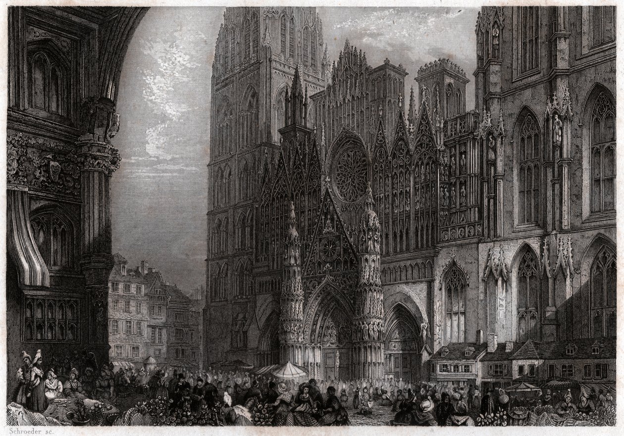Katedralen i Rouen. (gravering, ca. 1850) af French School