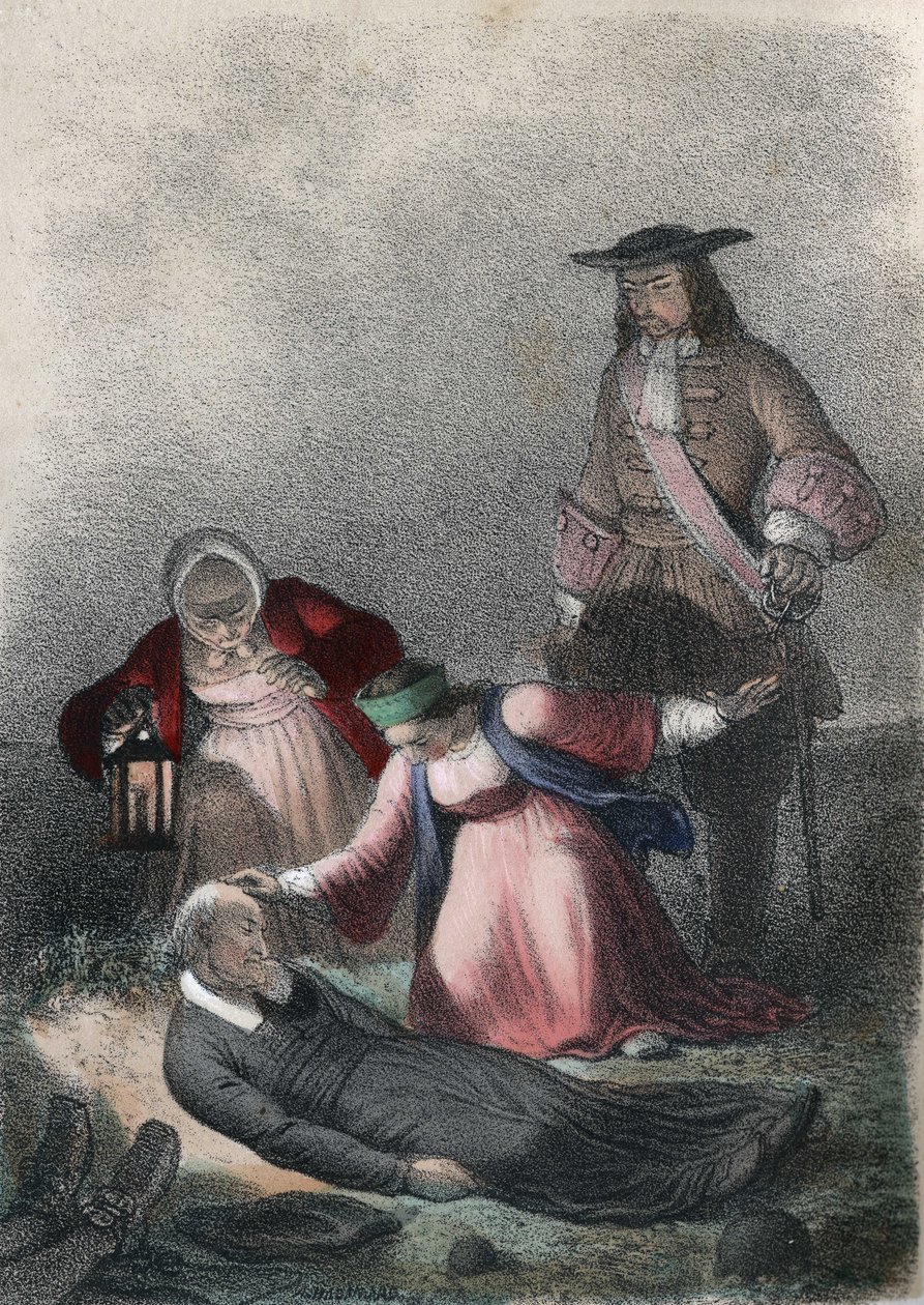 Katarina I af Rusland (Marta Elena Skavronska, senere Marfa Samuilovna Skavronskaya) - Katarina I (1684 - 1727), et barn, finder pastor Skovronski, præsten, der opdrog hende, døende blandt de døde i Mariembourg, en by invaderet af russerne - i "The illu af French School