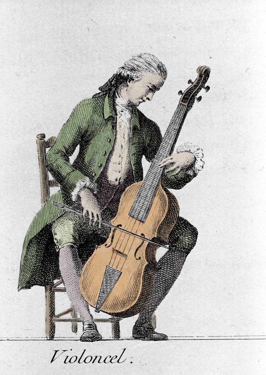 Cellospiller/cello. Stik fra slutningen af 1700-tallet. af French School