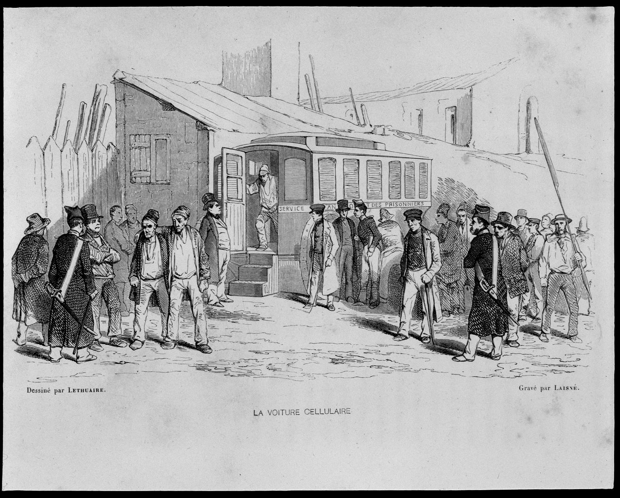 Cellular varevogn af bagne, "" Les Bagnes: historie, typer, skikke, mysterium" af Maurice Alhoy, ed Gustave Havard af French School