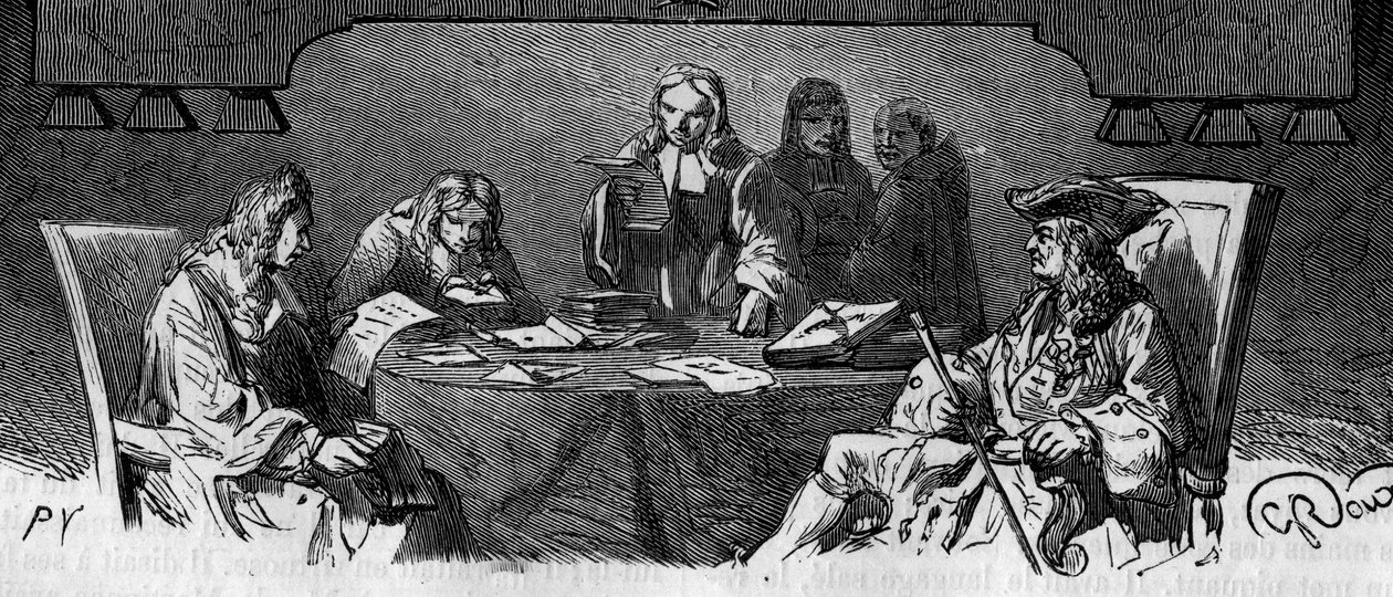 Censur: Under det gamle regime kaldes tjenesten "Black Cabinet"" for at undersøge privat korrespondance af sikkerhedsmæssige årsager. Indgravering af det 19. århundrede. af French School