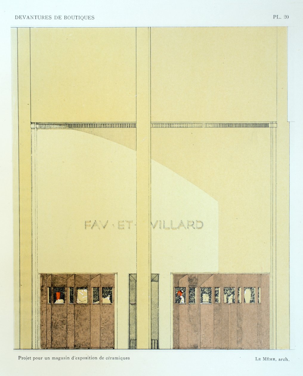Keramikudstillingslokale, plade 20, illustration fra Devantures de Boutiques af Louis-Pierre Sezille, Paris, 1927 af French School