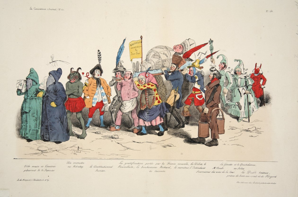 Politisk askeceremoni, fra La Caricature, pub. 1833 (håndfarvet litografi) af French School