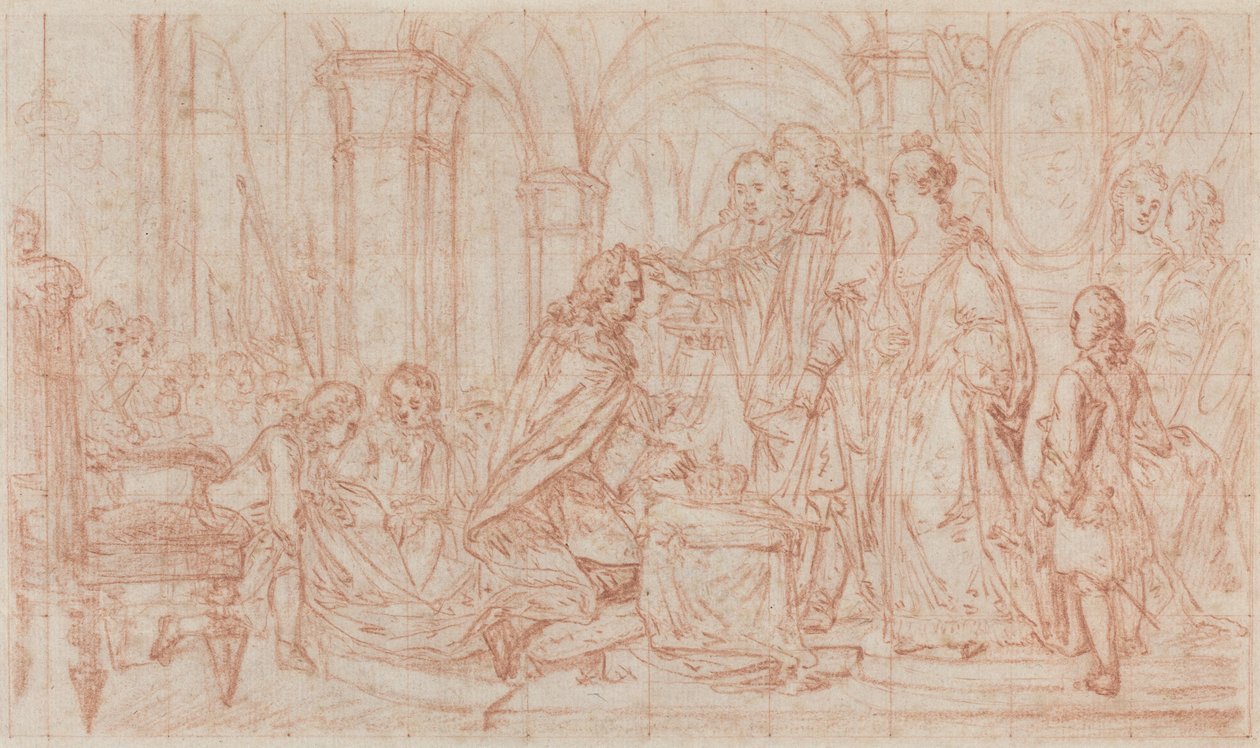 Ceremony of Consecration (rødkridt over grafit, kvadreret og indridset til overførsel på papir) af French School
