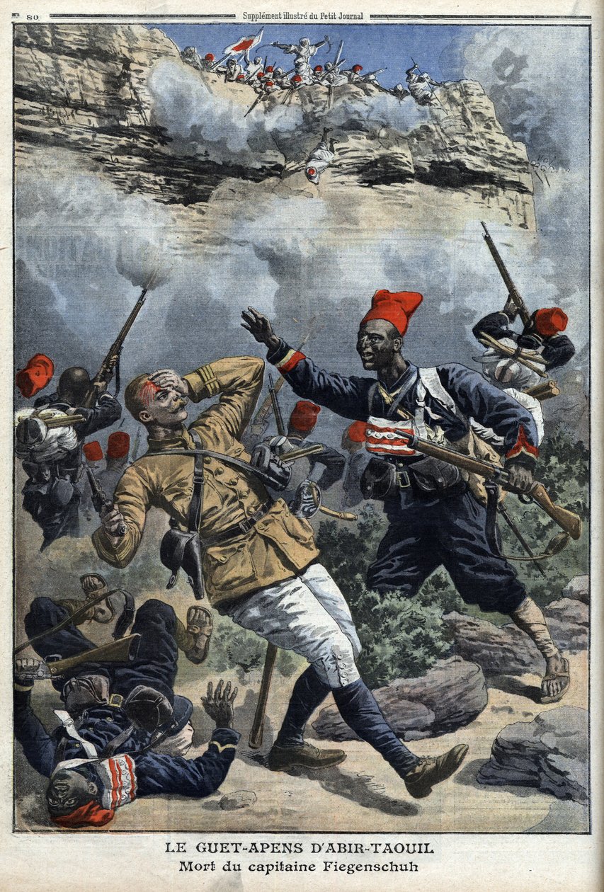 Tchad, baghold ved Abir Taouil (Abir-Taouil), kaptajn Fiegenschuhs død, illustration fra 