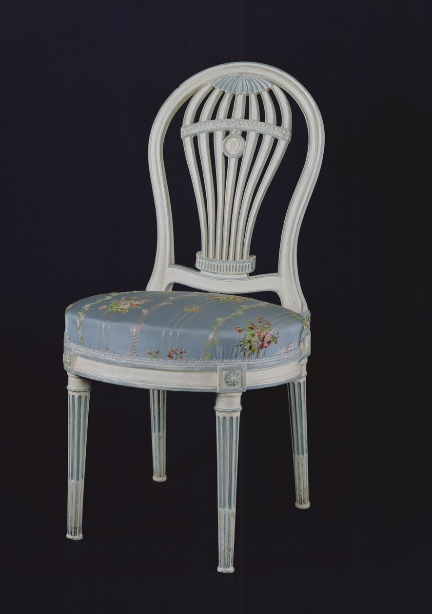 Stol med ryg i form af en Montgolfiere, 1700-tallet (malet træ og silke) af French School