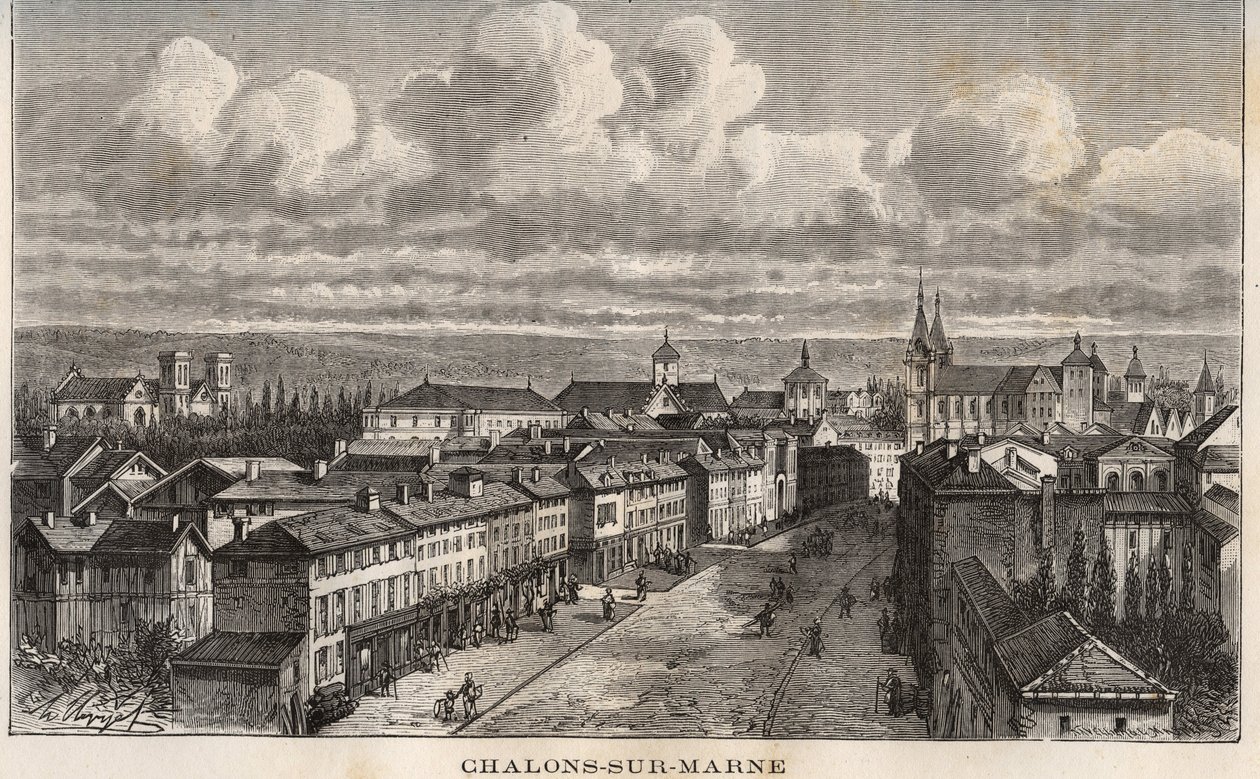 Champagne-Ardenne (Champagne Ardenne), Marne (51), Chalons sur Marne (Chalons-sur-Marne) (nuværende Chalons en Champagne, Chalons-en-Champagne) - indgravering i "France illustrée: geografi, historie, statistisk administration" af V.A. Malt-Brun. 1884 af French School