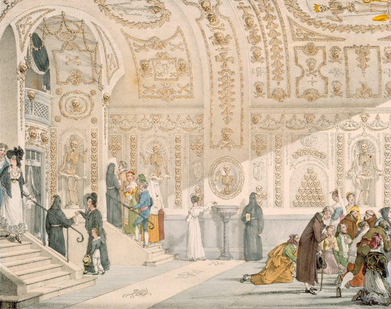 Chapel of the Dead, indgraveret af Villain, pub. 1820 (farvegravering) af French School
