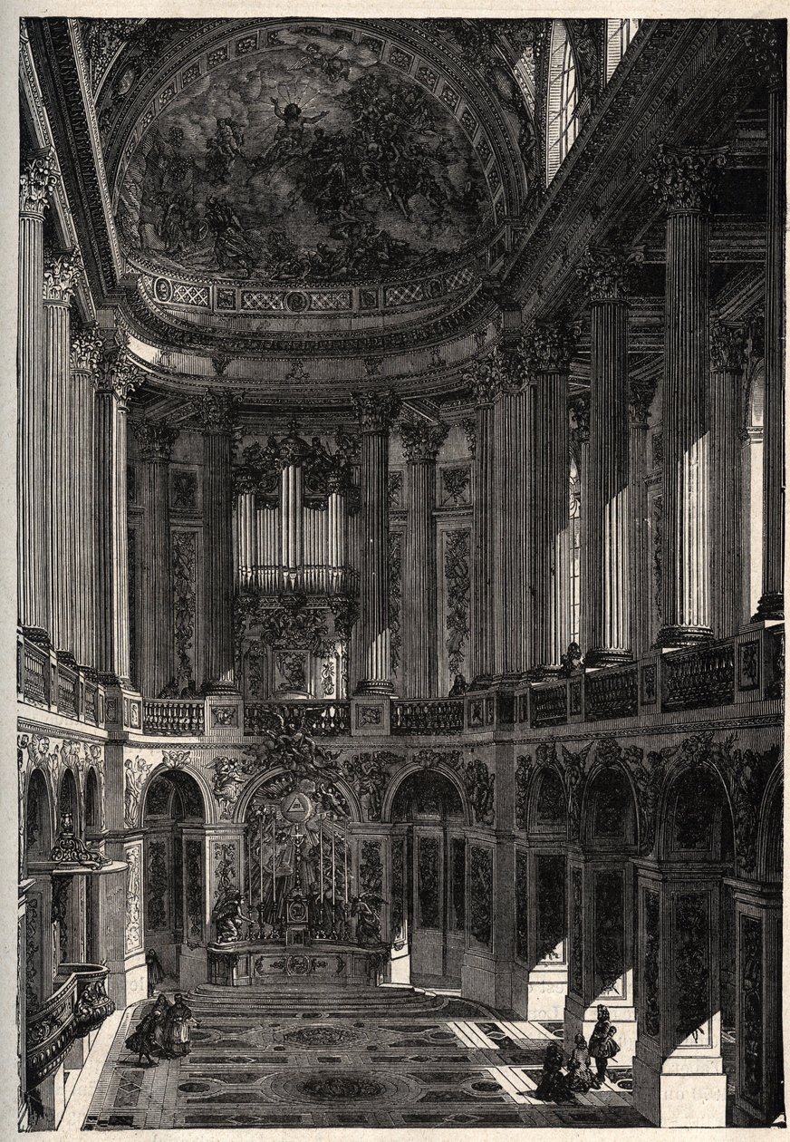 Kapel af slottet i Versailles - Kapel af slottet i Versailles - indgravering i "" PATRIE" - BESKRIVELSE PECTURERIQUE DE LA FRANCE EN 6 BIND AF LUCIEN HUARD - slutningen af 1800-tallet af French School